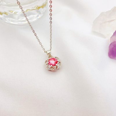Pink Gem Flower Necklace