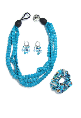 Turquoise coin multi necklace, bracelet & earrings