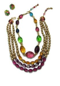 Two-tone glass with gold pearl necklace & earring