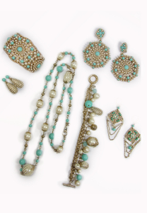 Pearl & glass pave necklace, bracelet & earrings
