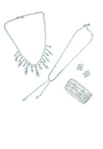 Rhinestone chain necklace, bracelet & earrings